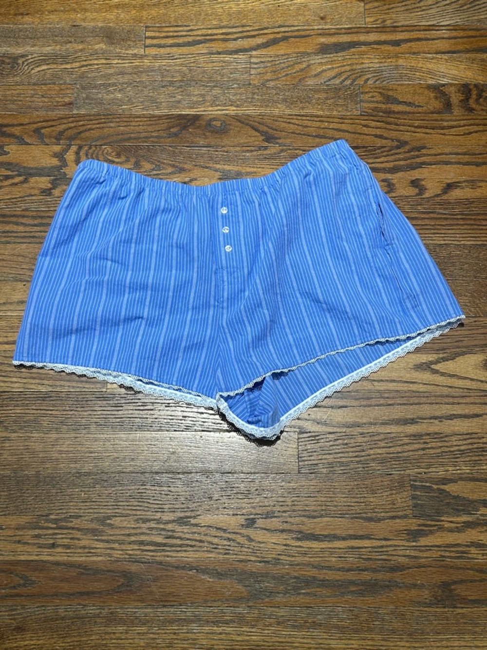 Light Blue Striped Cotton Pajama Shorts